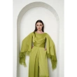 Jumpsuit with Feather Cape Sleeves - Green