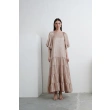 Tiered Dress with Puff Sleeves - Beige