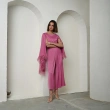 Jumpsuit with Feather Cape Sleeves - Dark Pink