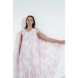 Floral Pleated Dress with Cape Sleeves - Pink
