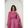 Jumpsuit with Feather Cape Sleeves - Dark Pink