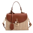 Mykonos Bloom Straw Top Handle Bag -Toffee Brown
