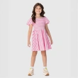 Girl's Striped Knit Dress with Flared Sleeves - Pink &amp; White