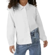 Girls' Long Sleeve Tricoline Shirt &ndash; Embroidered Collar &amp; Mullet Hem - White