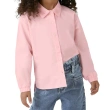 Girls' Long Sleeve Tricoline Shirt &ndash; Embroidered Collar &amp; Mullet Hem - Baby Pink