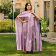 Women's Elegant Regular-Fit Closed Abaya - Embroidered Linen, Festive Wear - Purple &amp; Gold