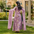 Women's Elegant Regular-Fit Closed Abaya - Embroidered Linen, Festive Wear - Purple &amp; Gold