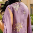 Women's Elegant Regular-Fit Closed Abaya - Embroidered Linen, Festive Wear - Purple &amp; Gold