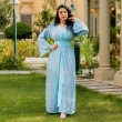 Women's Elegant Regular-Fit Open Kaftan with Belt - Embroidered Crepe, Festive/Daily Wear