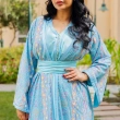 Women's Elegant Regular-Fit Open Kaftan with Belt - Embroidered Crepe, Festive/Daily Wear