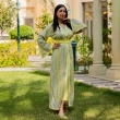 Women's Elegant Regular-Fit Open Kaftan with Belt - Embroidered Crepe, Festive/Daily Wear