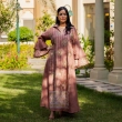 Women's Elegant Regular-Fit Linen Caftan Dress - Garangao, Elegant Gatherings - Dusty Rose &amp; Patterns
