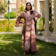 Women's Elegant Regular-Fit Linen Caftan Dress - Garangao, Elegant Gatherings - Dusty Rose &amp; Patterns
