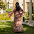 Women's Elegant Regular-Fit Linen Caftan Dress - Garangao, Elegant Gatherings - Dusty Rose &amp; Patterns