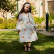 Girls's Elegant Regular-Fit Linen Caftan Dress - Garangao, Festive Celebrations - Off-White &amp; Orange