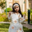 Girls's Elegant Regular-Fit Linen Caftan Dress - Garangao, Festive Celebrations - Off-White &amp; Orange