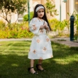 Girls's Elegant Regular-Fit Linen Caftan Dress - Garangao, Festive Celebrations - Off-White &amp; Orange