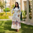 Women's Elegant Relaxed-Fit Embroidered Caftan Dress - Garangao, Festive Celebrations - Off-White &amp; Orange