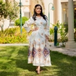 Women's Elegant Relaxed-Fit Embroidered Caftan Dress - Garangao, Festive Celebrations - Off-White &amp; Orange