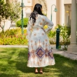 Women's Elegant Relaxed-Fit Embroidered Caftan Dress - Garangao, Festive Celebrations - Off-White &amp; Orange