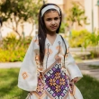 Girl's Elegant Relaxed-Fit Embroidered Caftan Dress - Garangao, Festive Celebrations - Off-White &amp; Orange