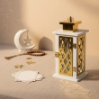 Lantern with Domed Top  &ndash; White &amp; Gold  -A graceful beacon of traditional artistry and modern elegance