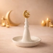 White Ceramic Crescent Tower Decor &ndash; White- An elegant architectural silhouette for a refined festive home