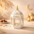 Ramadan Metal Lantern - White and gold&ndash; Ideal as a gift or for the home d&eacute;cor