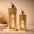 Ramadan  Metal Lantern Set (2 PCS - Large &amp; Small) &ndash; Ideal as a gift or for the home d&eacute;cor - Gold Color