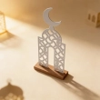 تحفة مئذنة رمضان المعمارية مع الهلال - رمادي اللون &ndash; رمز مهيب للتراث ونور الروحانية في منزلك.