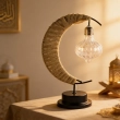 Boho Crescent Moon Desk Lamp - Golden color&ndash; A celestial fusion of rustic charm and warm luminosity