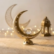 Lighted Crescent Moon Crystal Piece &ndash; A radiant celestial symbol of light and serenity.- golden color