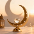 Lighted Crescent Moon Crystal Piece &ndash; A radiant celestial symbol of light and serenity.- golden color
