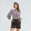 Women&rsquo;s Vertical Striped Blouse &ndash; Contrast Pointed Collar and Cuffs &ndash; Elegant Long Sleeve Button-Down