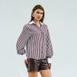 Women&rsquo;s Vertical Striped Blouse &ndash; Contrast Pointed Collar and Cuffs &ndash; Elegant Long Sleeve Button-Down