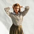 Women&rsquo;s Vertical Striped Blouse &ndash; Contrast Pointed Collar and Cuffs &ndash; Elegant Long Sleeve Button-Down