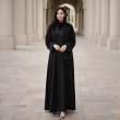 Women's Elegant Closed Abaya with Tonal Embroidery &amp; Textured Sleeve Cuffs - Premium Crepe Fabric with Matching Sheila - Black