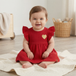 Baby Girls' Flared Dress in Textured Knit &ndash; Heart Embroidery - Red