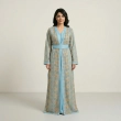 Women's Elegant Regular-Fit Open Kaftan with Belt - Paisley Embroidered Crepe, Festive/Daily Wear
