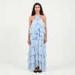 The Azure Ruffle Pastel Blue Gown - Halter Neck - Layered Silhouette