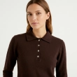 The Padded Sculpt Polo Shirt - Padded Shoulders &amp; Long Sleeves - Brown