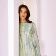 Women's Printed Flowing Maxi Dress - Elegant Nature-Inspired Evening Wear - Green
