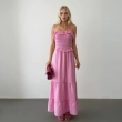 Women's Regular Casual Chic Maxi Dress - Smocked Bodice and Tiered Skirt - Pink