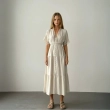 Women's Regular Feminine Chic Dress - Intricate Lace Detailing and Button Front - Cream