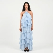 The Azure Ruffle Pastel Blue Gown - Halter Neck - Layered Silhouette