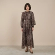 Women's Flowing Maxi Dress With Fabric Belt- Evening Events and Formal Gatherings - Brown