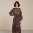 Women's Flowing Maxi Dress With Fabric Belt- Evening Events and Formal Gatherings - Brown