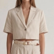 Women's Regular Cropped Blazer - Modern Tailored &amp; Summer Chic Layering - Beige