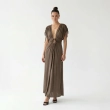 Women's Premium Evening Deep V - Neck Draped Maxi Dress &mdash; Elegant Fluid Formalwear &mdash; High - End Soir&eacute;es, Luxury Resort Wear &amp; Coastal Galas  - Brown