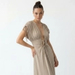 Women's Premium Evening Deep V - Neck Draped Maxi Dress &mdash; Elegant Fluid Formalwear &mdash; High - End Soir&eacute;es, Luxury Resort Wear &amp; Coastal Galas  - Beige